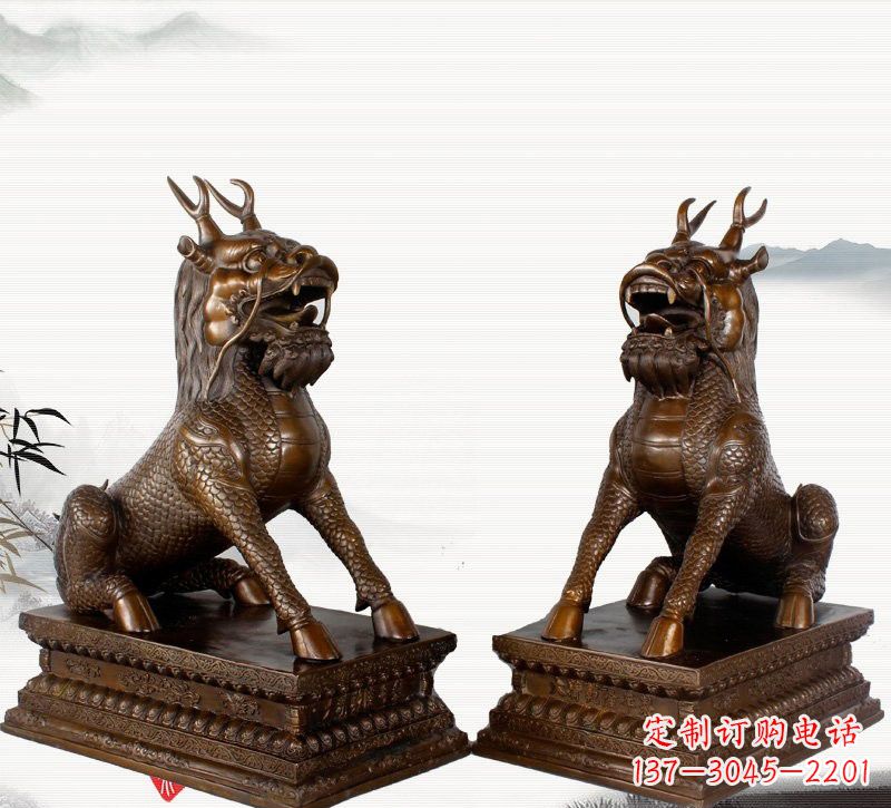 聊城古代神兽麒麟铜雕