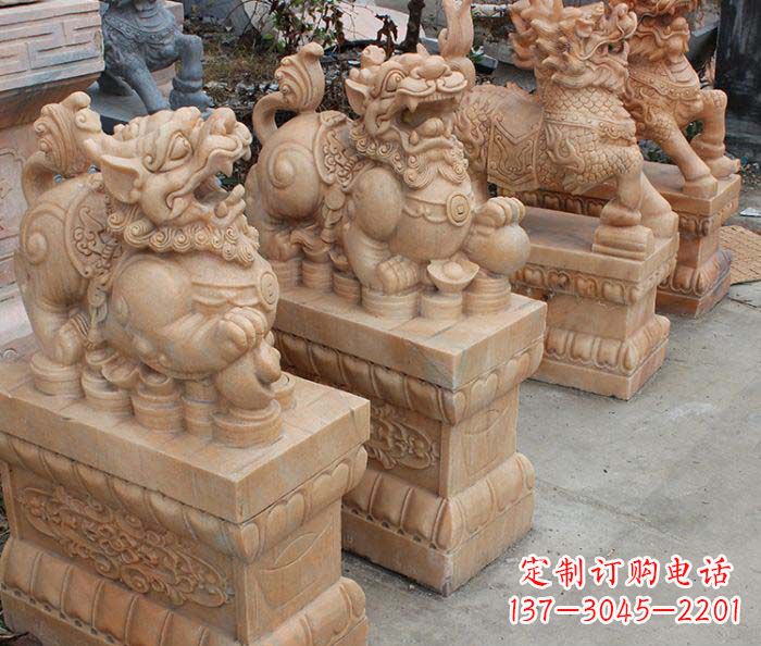 聊城古代神兽晚霞红貔貅石雕