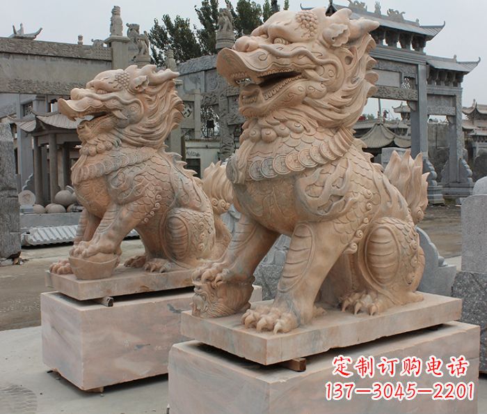 聊城古代神兽晚霞红麒麟石雕 (2)