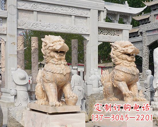 聊城古代神兽晚霞红麒麟石雕 (3)