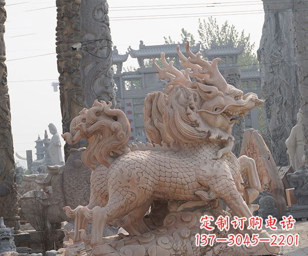 聊城古代神兽晚霞红麒麟石雕