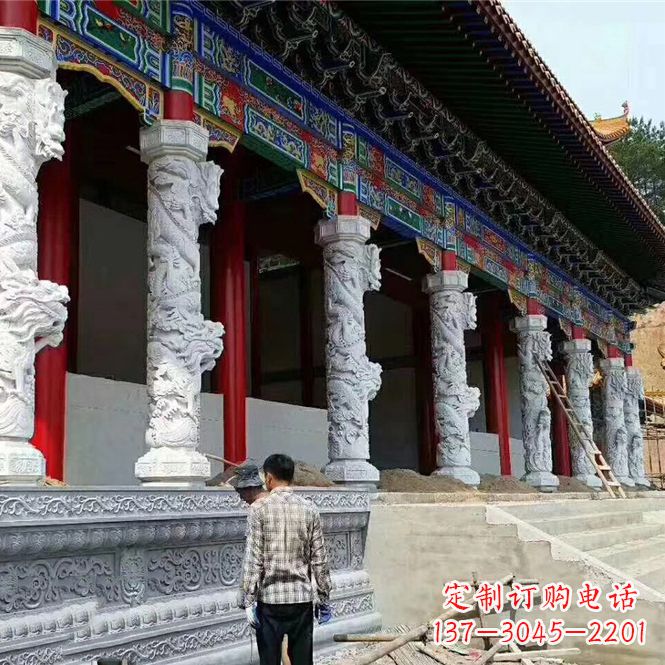 聊城精美手工制作的精美古建汉白玉龙柱雕塑