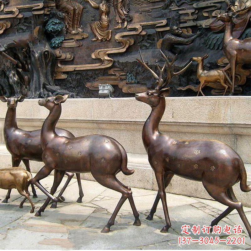 聊城古铜色梅花鹿铜雕精美塑型