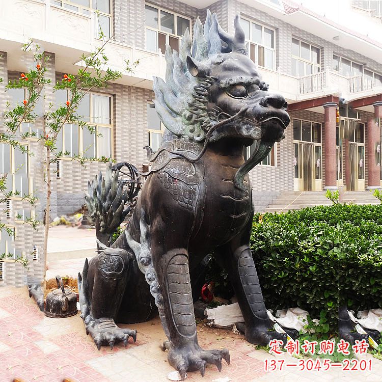 聊城古铜色镇宅铜麒麟雕塑,精美绝伦!