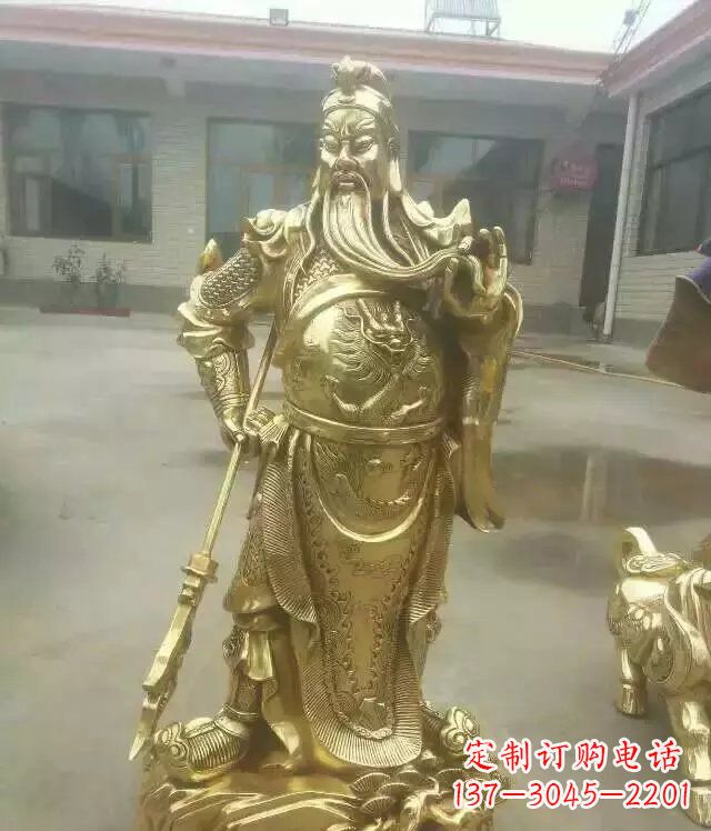 聊城中领雕塑定制关公提刀武财神铜雕