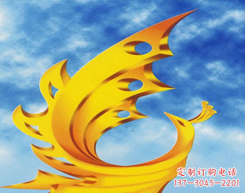 聊城广场摆u需i高金色的凤凰雕塑