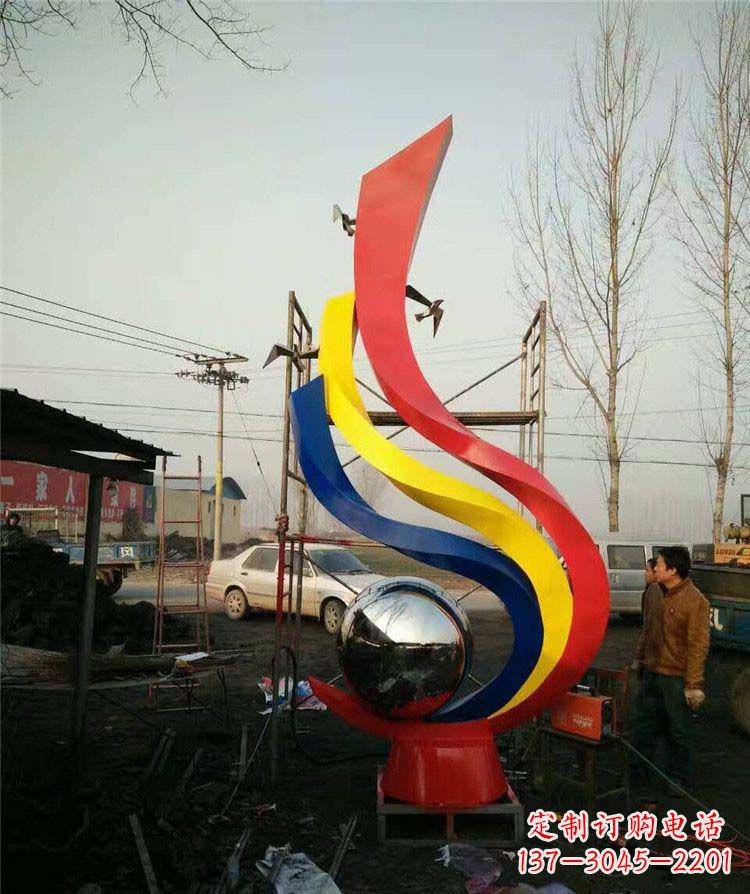 聊城广场不锈钢彩色抽象凤凰雕塑