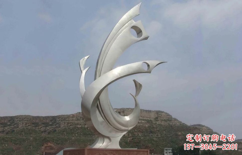 聊城广场不锈钢抽象凤凰雕塑 (5)