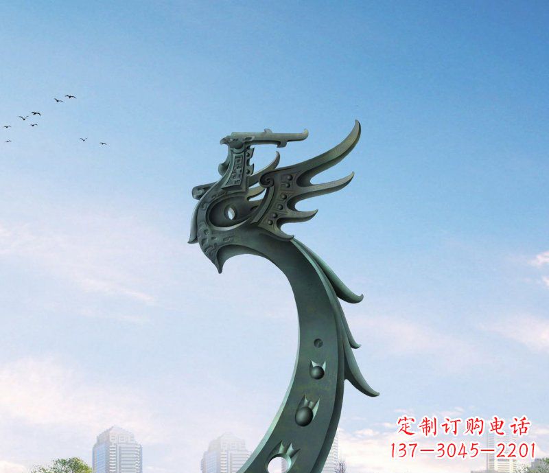 聊城广场不锈钢抽象凤凰雕塑 (6)