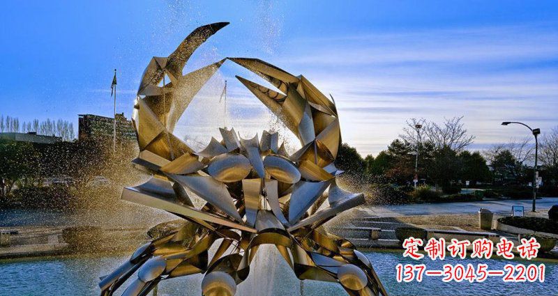聊城广场不锈钢抽象螃蟹喷泉景观雕塑