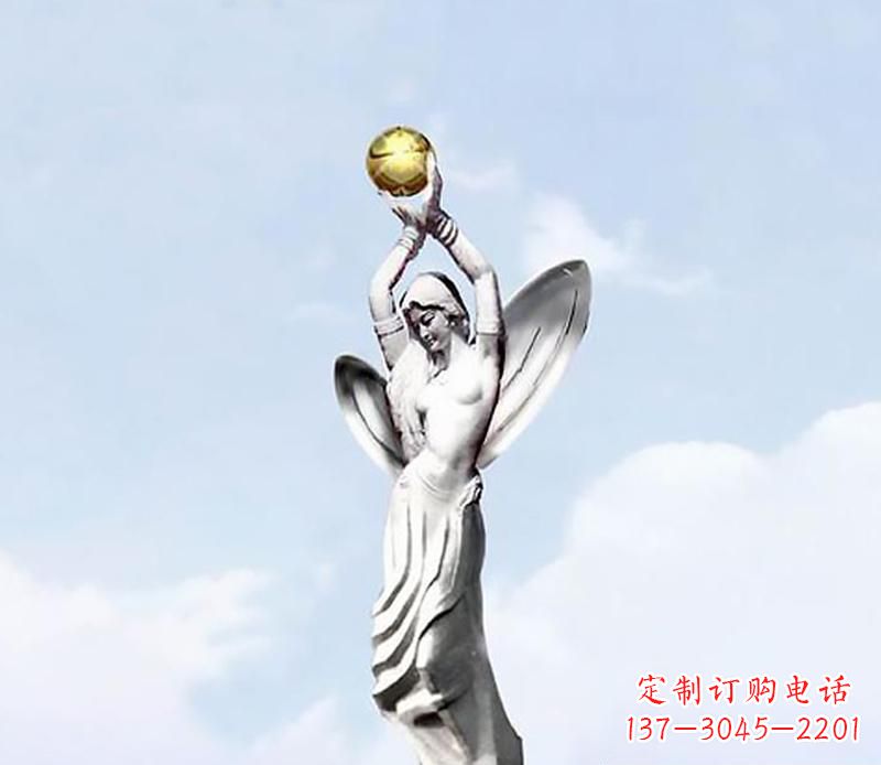 聊城精美的不锈钢女人双手捧球雕塑