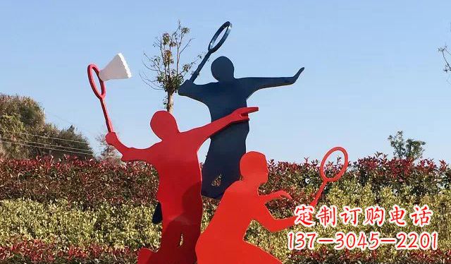 聊城广场不锈钢打羽毛球雕塑 (2)