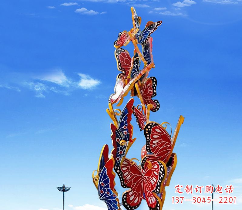 聊城广场不锈钢大型彩绘蝴蝶雕塑