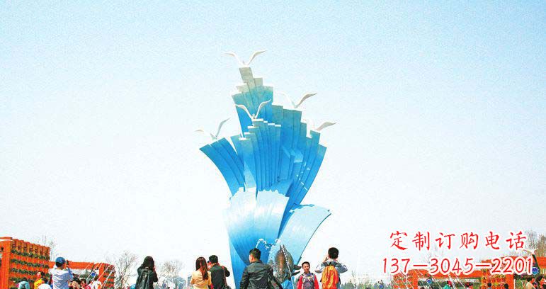 聊城广场不锈钢海鸥和海浪雕塑