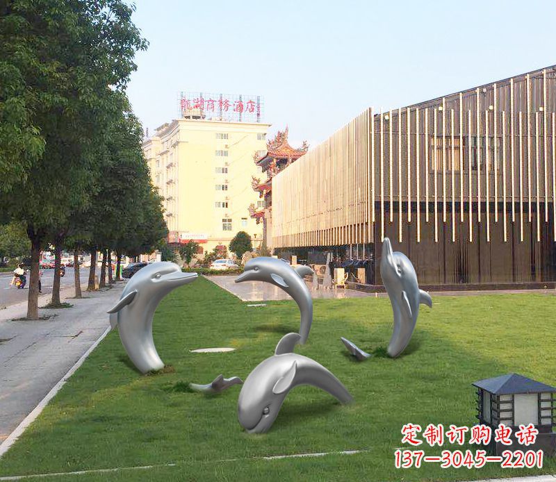 聊城广场不锈钢海豚摆件雕塑