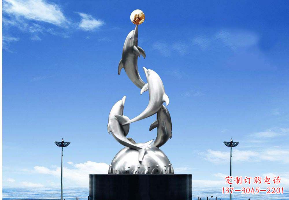 聊城中领雕塑海豚顶球雕塑