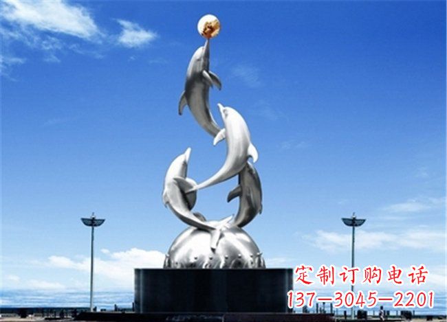 聊城广场不锈钢海豚欢腾动物雕塑