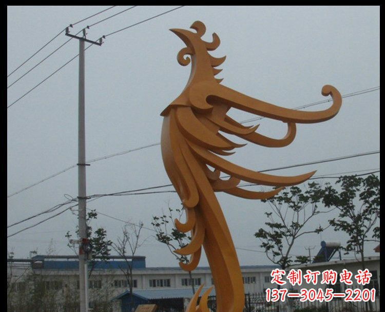 聊城新中式风格不锈钢金色凤凰雕塑