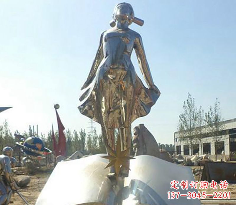 聊城广场不锈钢镜面美女人物雕塑