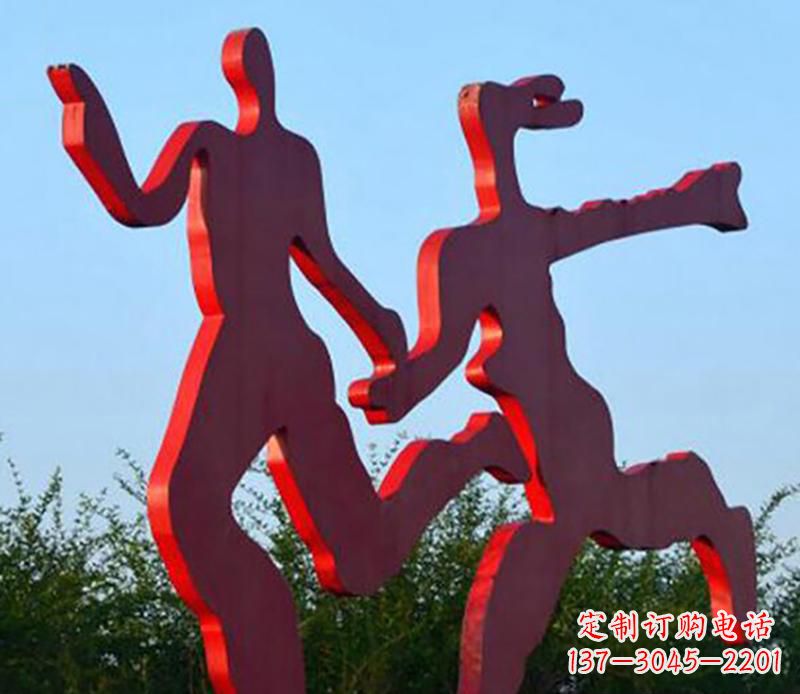 聊城中领雕塑-多彩情侣跑步雕塑