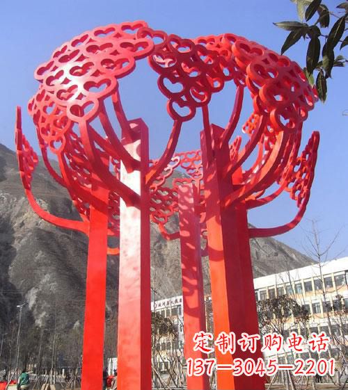 聊城不锈钢心形树叶大树雕塑,展示爱与生命