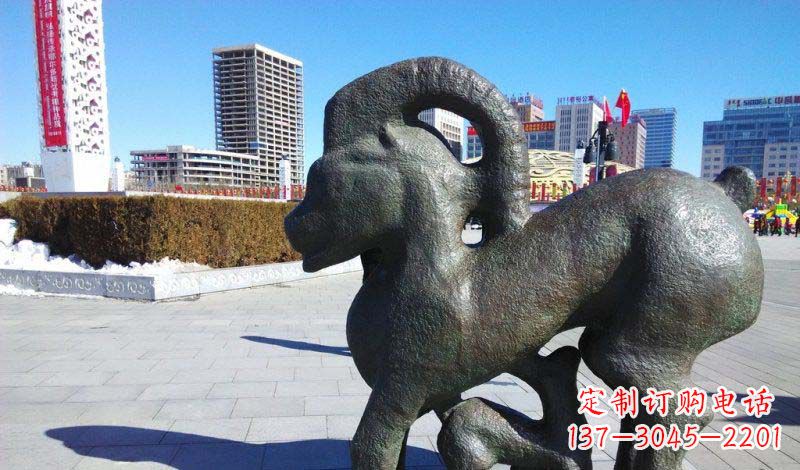 聊城广场抽象母子羊动物铜雕