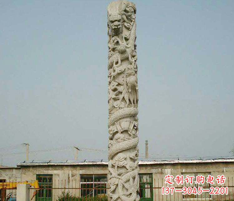聊城广场大理石盘龙柱景观石雕 (3)