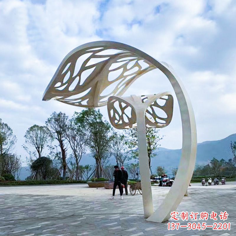 聊城广场大型不锈钢抽象树叶雕塑