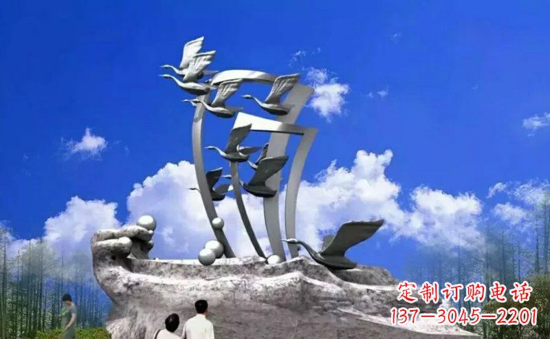 聊城中领雕塑:大雁不锈钢雕塑,质感优雅