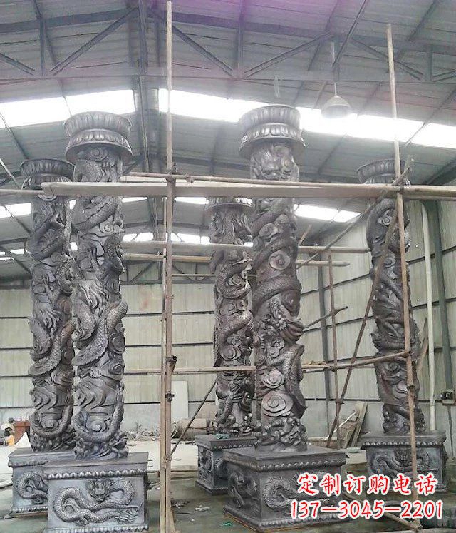 聊城广场仿铜龙柱玻璃钢柱子雕塑