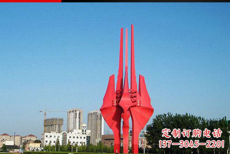 聊城中领雕塑红色不锈钢树叶雕塑