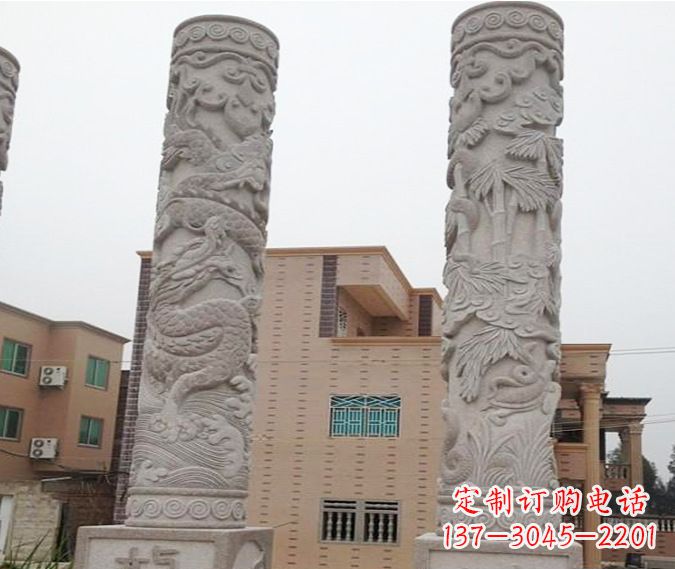聊城广场景观大理石12生肖龙柱石雕 (2)