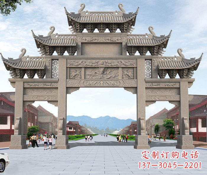 聊城广场景观大理石牌楼石雕 (2)