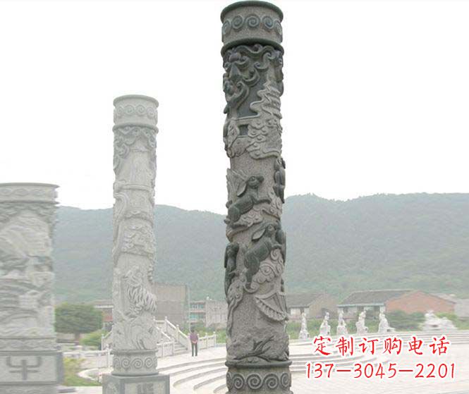 聊城广场景观仿古12生肖石柱 (2)
