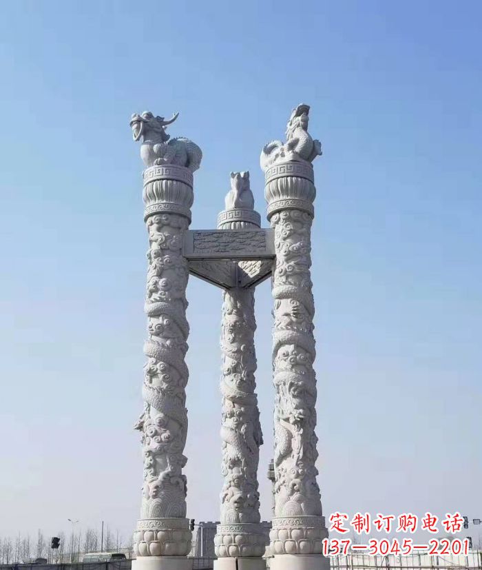聊城广场景观汉白玉12生肖石柱
