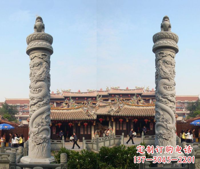 聊城精美的汉白玉龙柱石雕塑