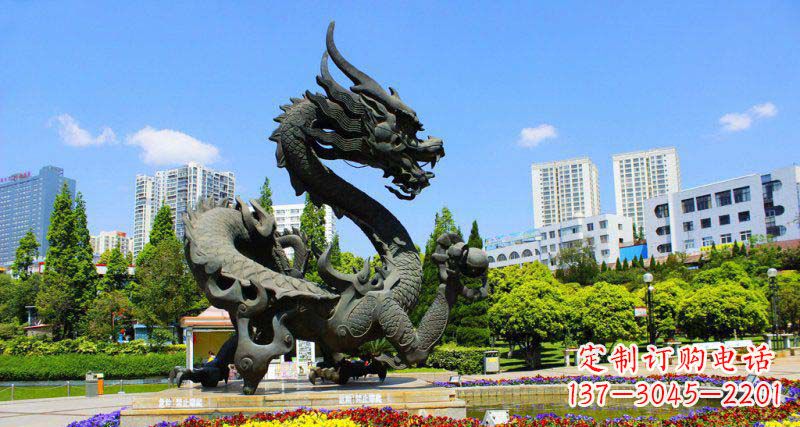 聊城精美巨型广场龙戏珠景观铜雕