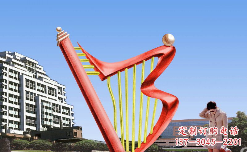 聊城中领雕塑精制不锈钢竖琴雕塑
