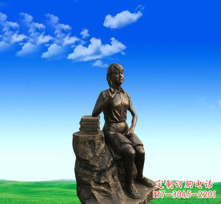 聊城广场铜雕美女休息人物雕塑 (2)