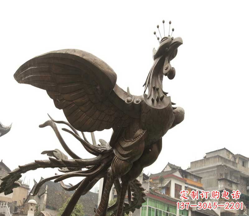 聊城广场展翅的凤凰景观铜雕
