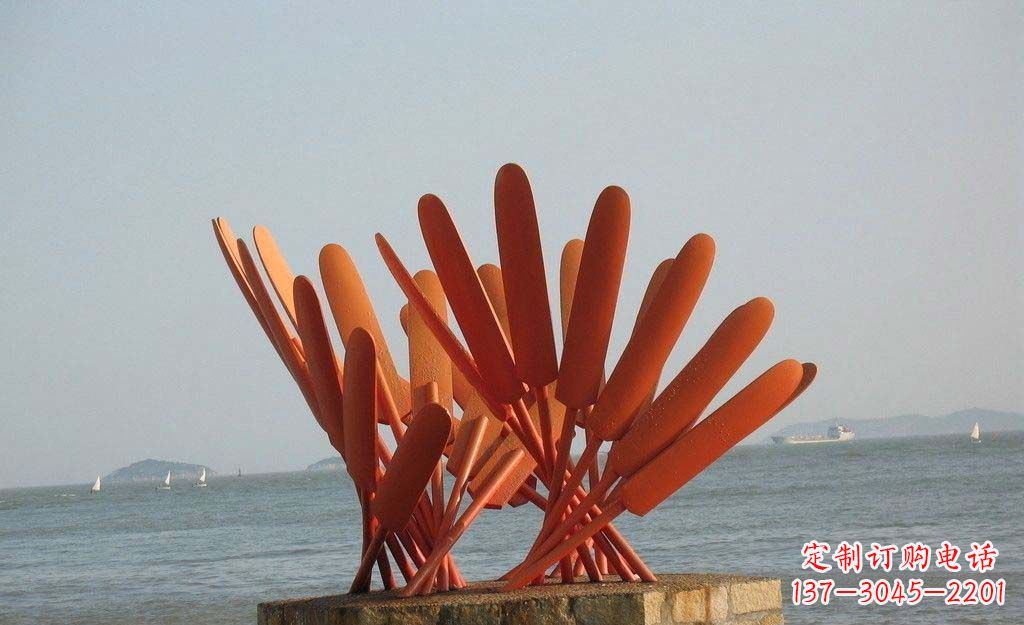 聊城卓越海边,不锈钢抽象船桨雕塑