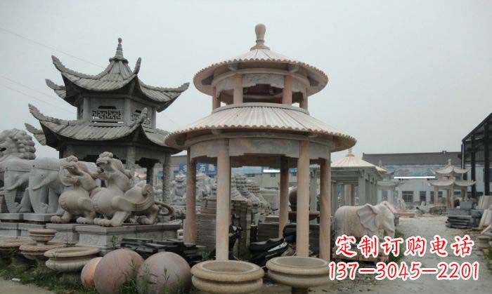 聊城海景石雕凉亭——晚霞红圆顶石雕凉亭