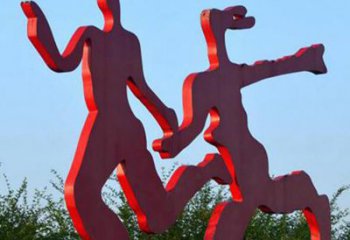聊城中领雕塑-多彩情侣跑步雕塑