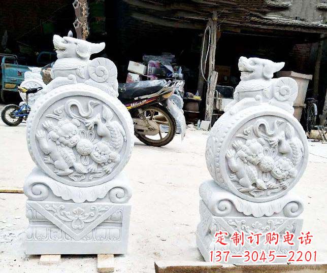 聊城汉白玉招财门墩雕塑