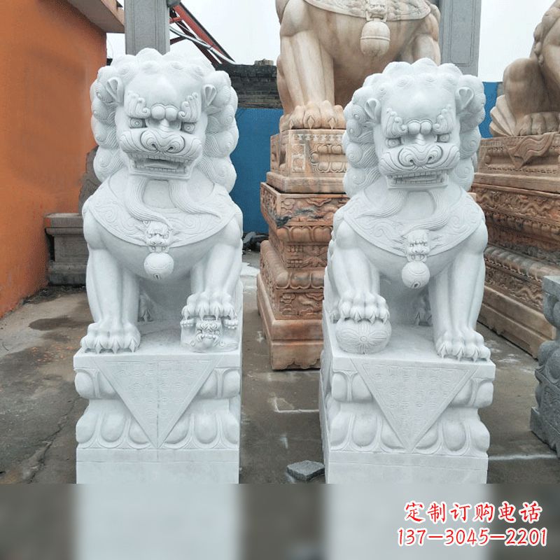 聊城风格精致的汉白玉北京小狮子雕塑