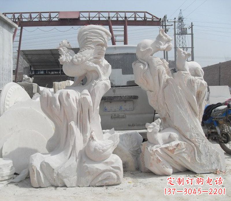 聊城中领雕塑,打造古典唯美的汉白玉公鸡雕塑