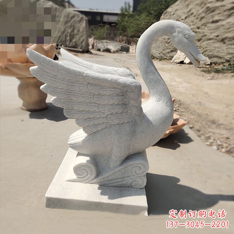聊城汉白玉低头喷水天鹅石雕