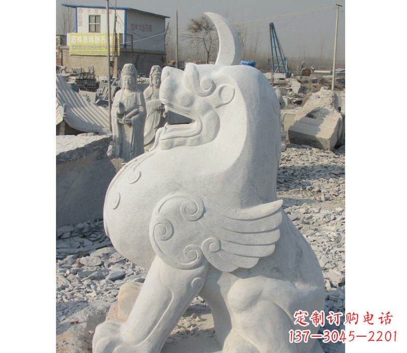 聊城汉白玉独角兽石雕,精美细腻,魅力无穷