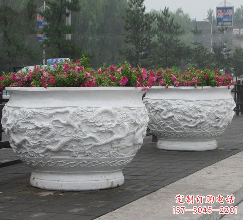 聊城优雅自然,中领雕塑汉白玉公园龙浮雕花盆