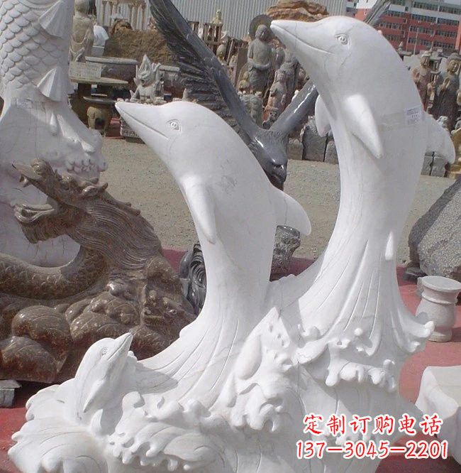 聊城海豚石雕,汉白玉精美雕塑